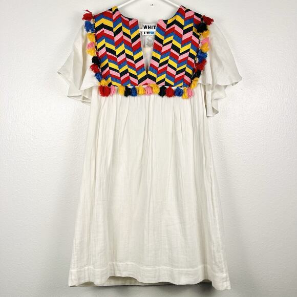 Anthropologie XS Whit Two Bette Flutter-Sleeve Embroidered Tassel Mini Dress - Picture 3 of 8